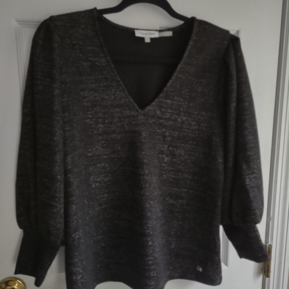 Calvin Klein puff sleeve metallic stretch knit tops - bundle of 2 - EUC